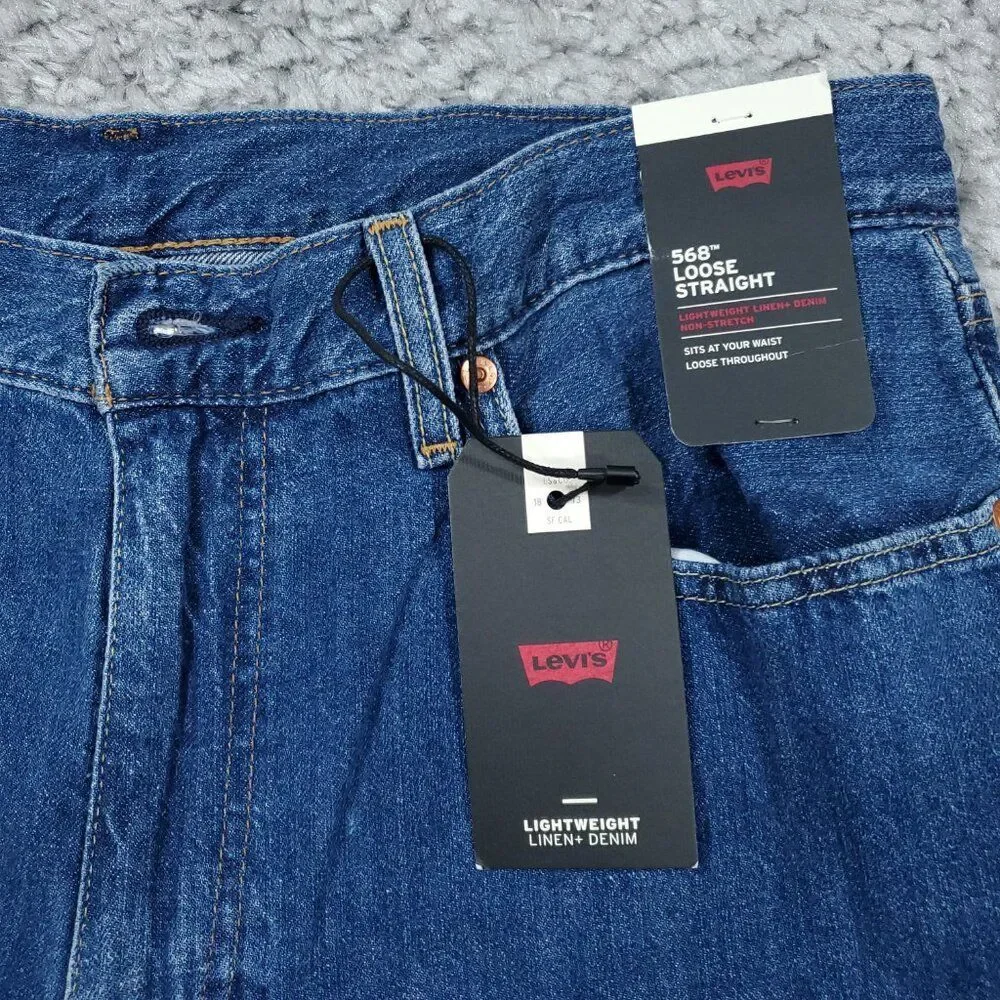Levis Premium 568 Jeans Loose Straight Linen+ Lightweight Denim Blue Men's 34x34